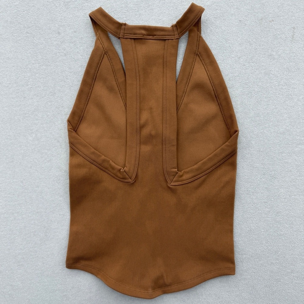 Free People FP Movement All Clear Crop Tank Top XL Cedar Brown Ribbed V-Neck - Picture 5 of 6